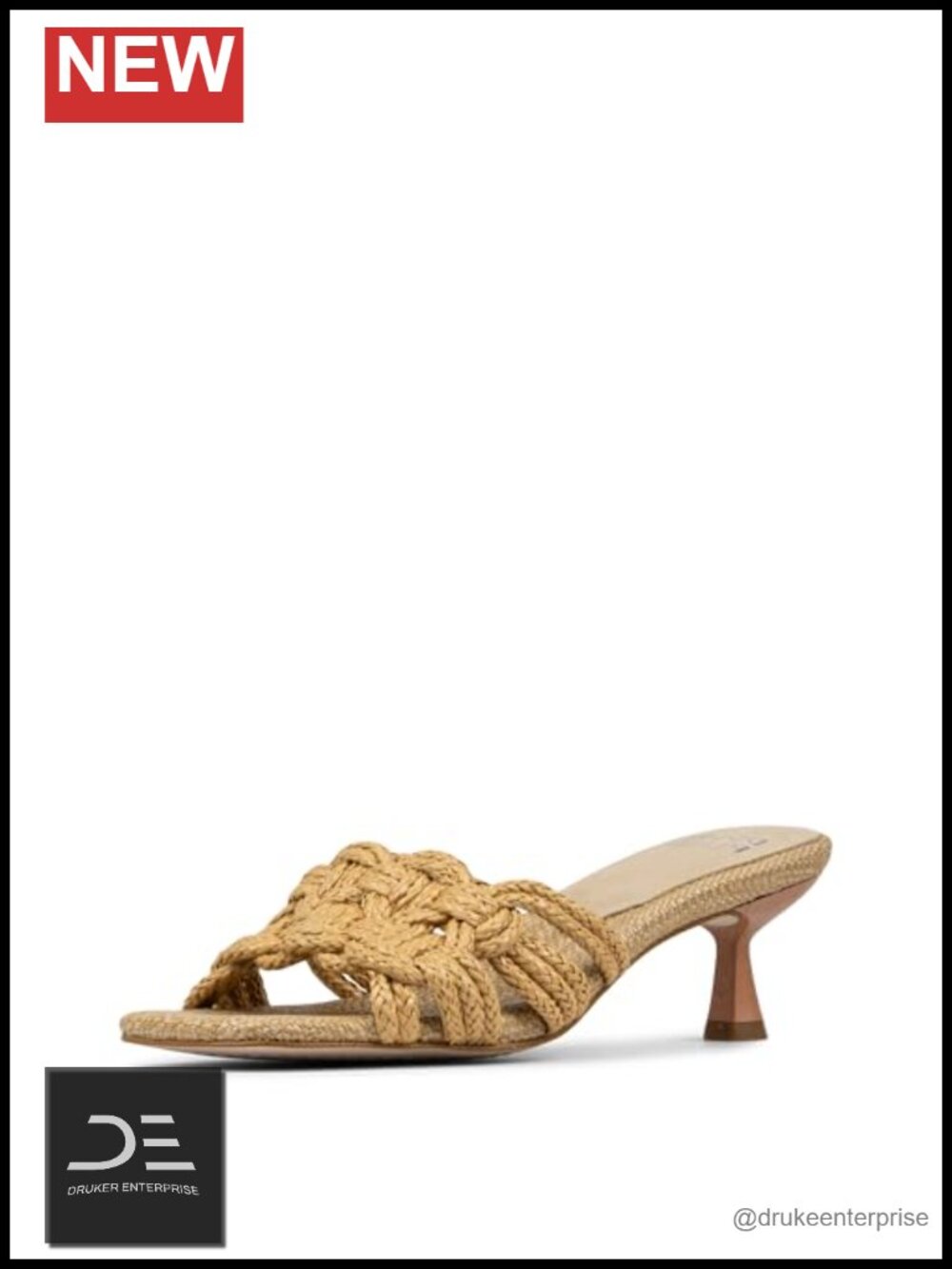 Raffia Mule Heeled Sandals with Woven Straps and Memory Foam Insole, Kitten Heel